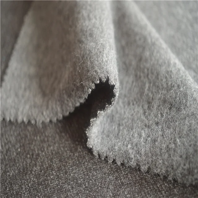 Gray one side brushed twill face side 80% polyester 20% cotton knitting fabric
