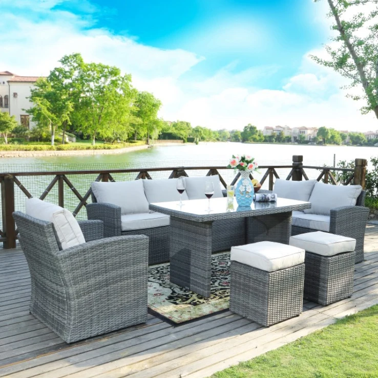 US/UK Warehouse Quick Delivery Modern Sectional patio PE rattan furniture 5 pcs wicker sofa sets