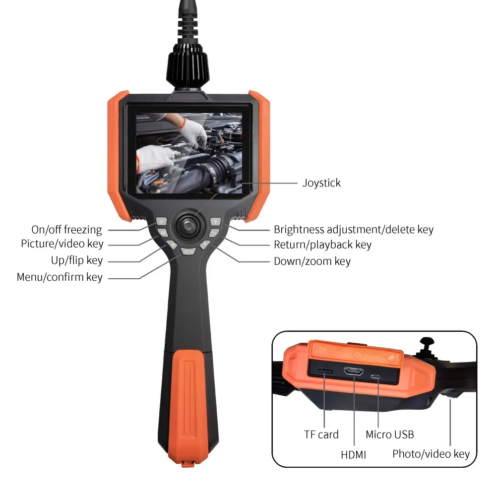 5 0 дюймовый ЖК-экран 1MP 6 мм широкоугольный эндоскоп 1080P Видеоскоп CMOS паровой двигатель инспекции