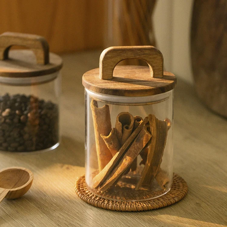 IKOO Modern Design High Borosilicate glass Jar with wood lid food