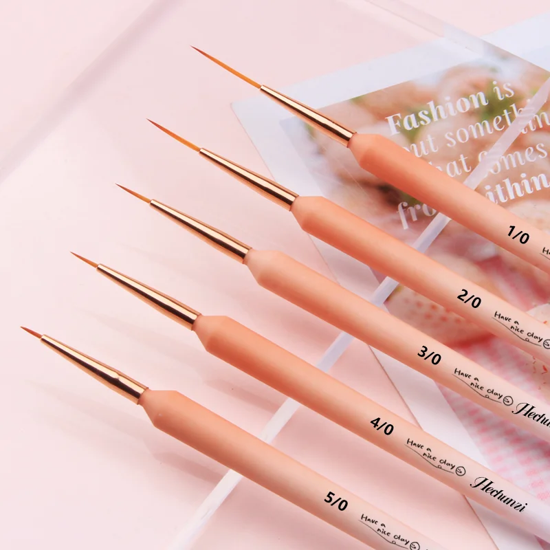 Custom Logo Professional Nail Tools 5pcs Pink Gradient Acrylic Handle Long Thin Liner Nail Art Brush Set Gel Brush For Nails