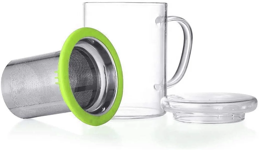 Borosilicate Glass Tea Cups Coffee Mug Cup with Glass Lid and Stainless Steel Tea Strainer