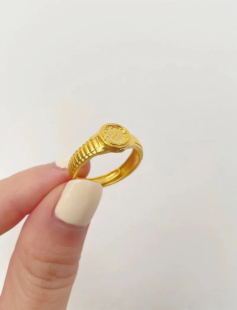 S925 Fashion Jewelry 2023 Wholesale Women Accessories Clock Watch Trendy Gold Watch Adjustable Ring Valentine's Day Women Ring