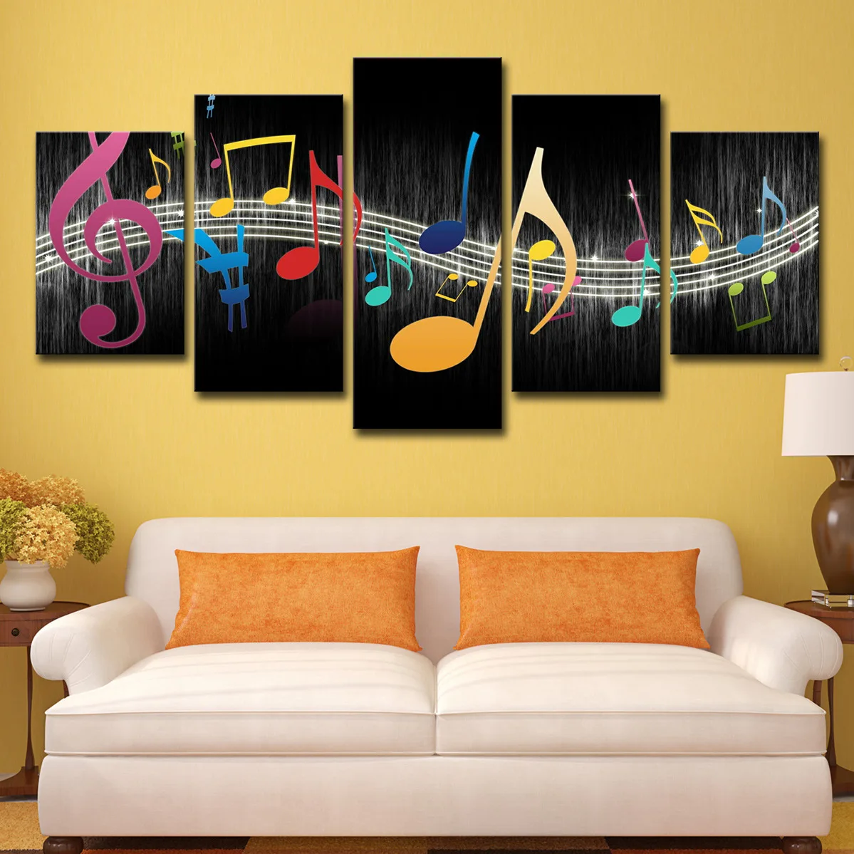 5 Pieces Modern style Colorful Score Framed Canvas Print Painting with Water-proof