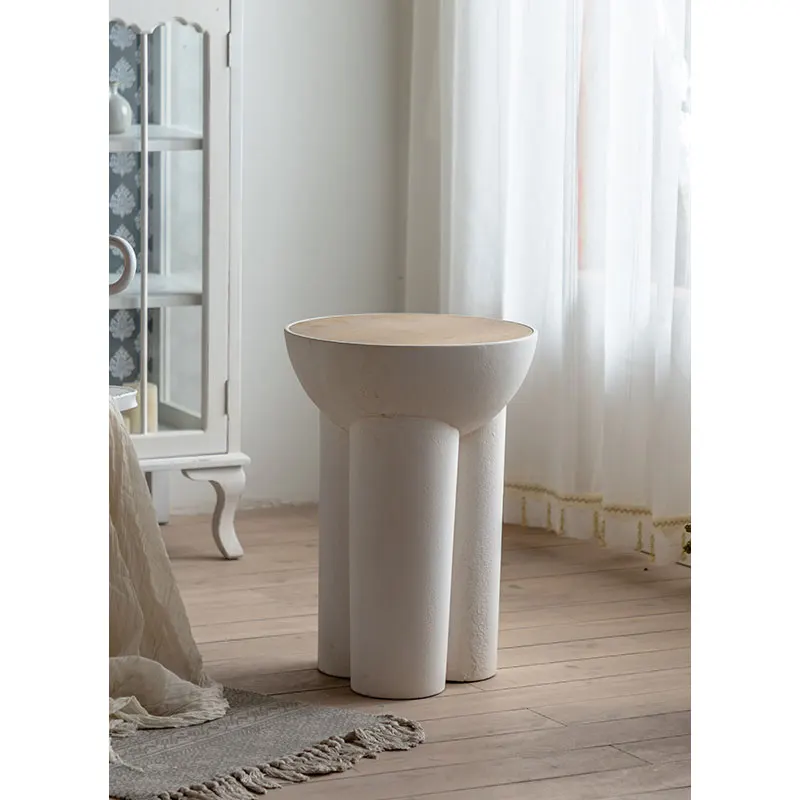 French Country Tea Table Minimalist White Small Round Coffee Table Wooden Top Bed Side Table Bedroom