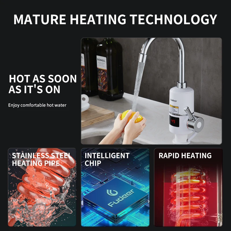 Bathroom Kitchen 110V 3000W Electric Instant Heating Rapid Hot And Cold Water Faucets Tap Water Faucets With Digital Display