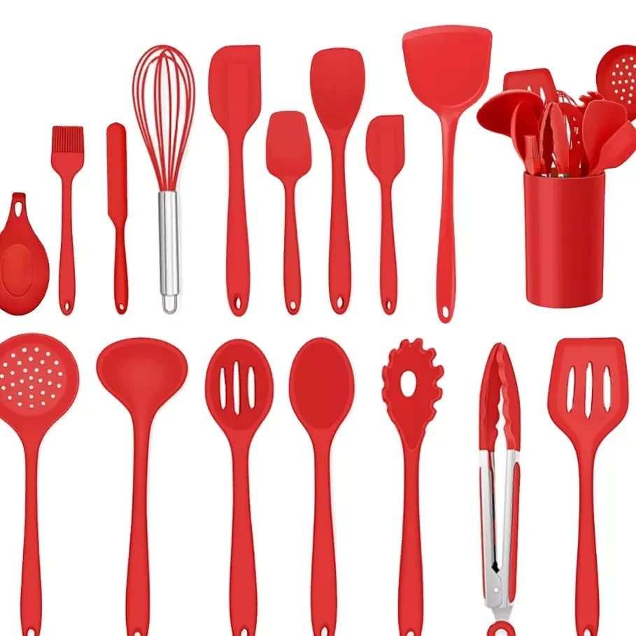 Custom Logo Silicone Utensils Kitchen Set Non Stick Cooking Set with Holder