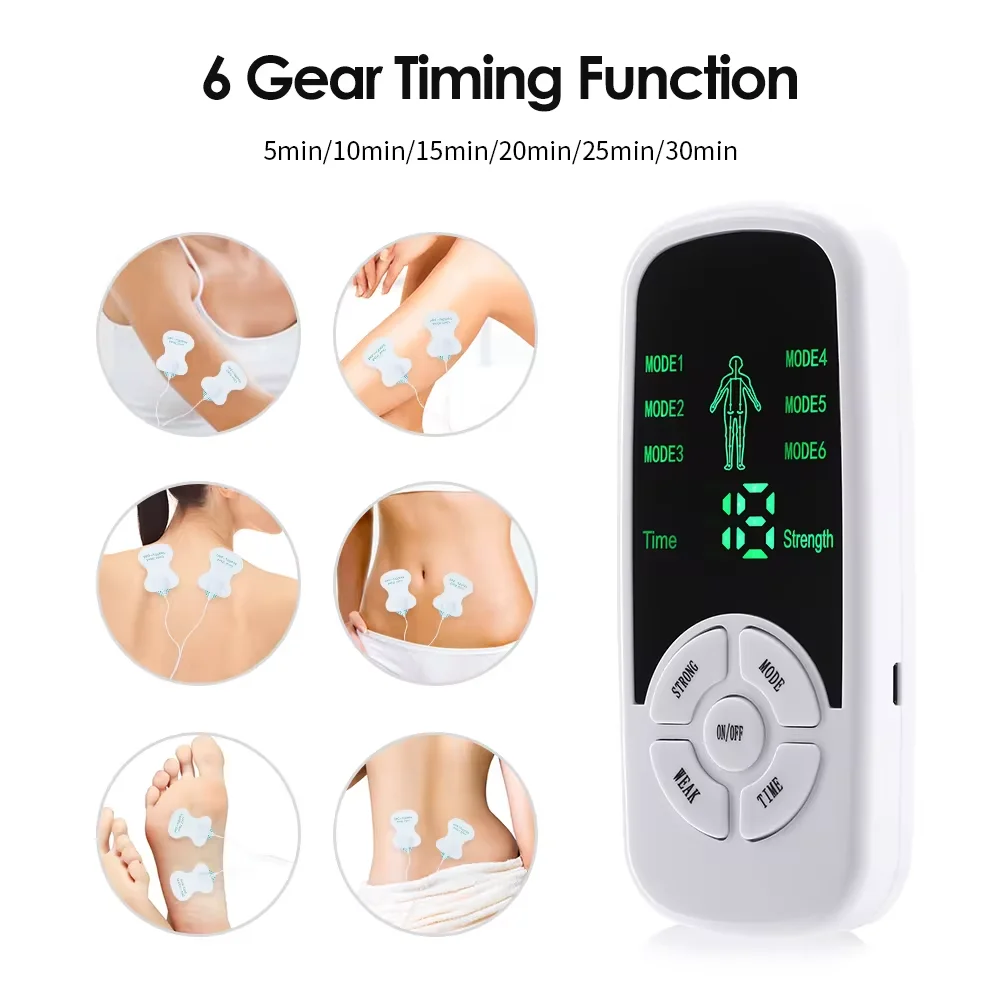 Hot Selling Tens Machine Digital 6 Modes Therapy Device Electronic Pulse Massager EMS Muscle Stimulator for Pain Relief