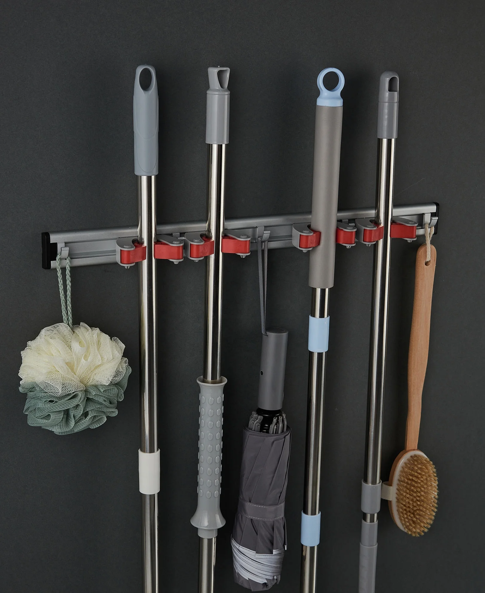 Factory Aluminum Gripper Wall Mounted Tools Organizer Mop And Broom Holder