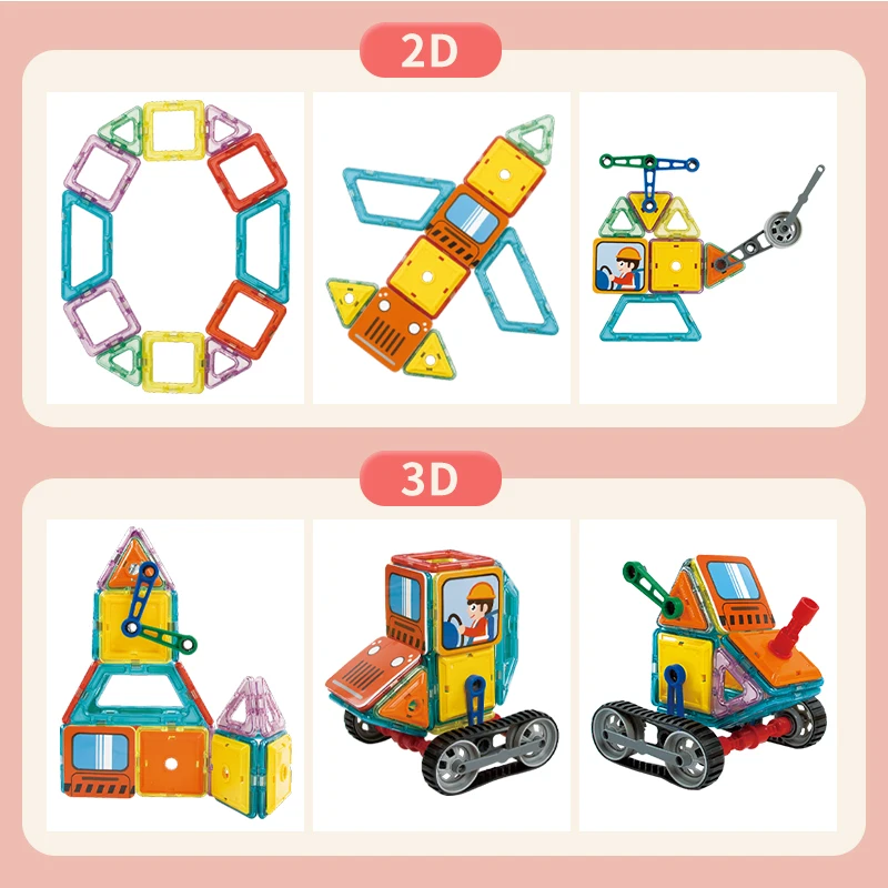 Montessori 3D Construction Building Blocks Toys Kids Magnetic Tiles Car Series DIY Building