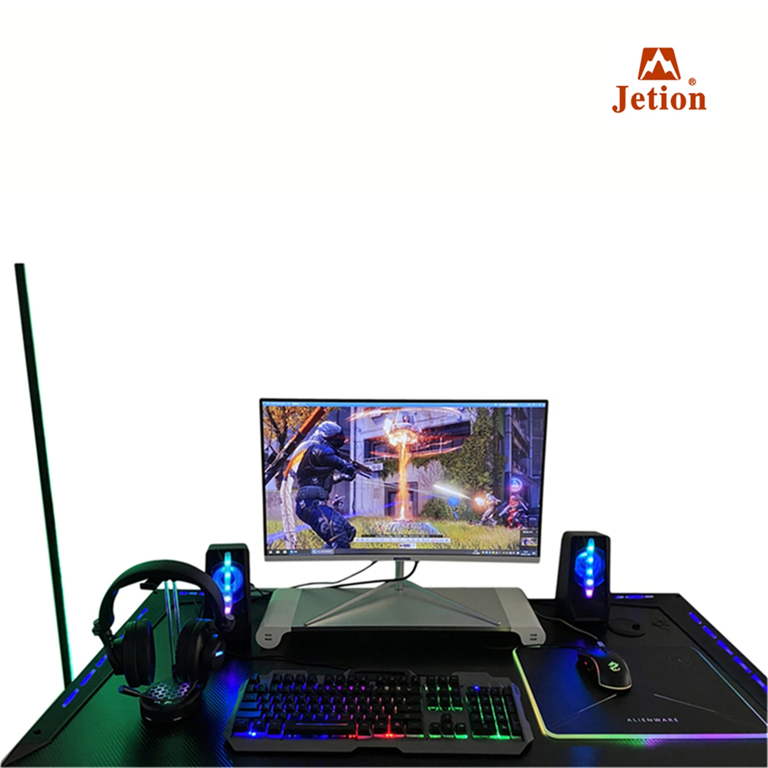 
2021 New design best sell black color RGB multi colors gaming pc game desk table standing gaming desk for gamer 