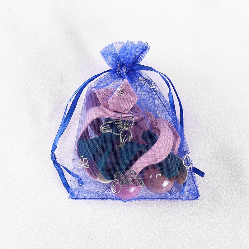 Wholesale 9x12 cm Small Transparent Drawstring Gift Bag Pouches Mesh Jewelry Packaging Silver Butterfly Organza Bags