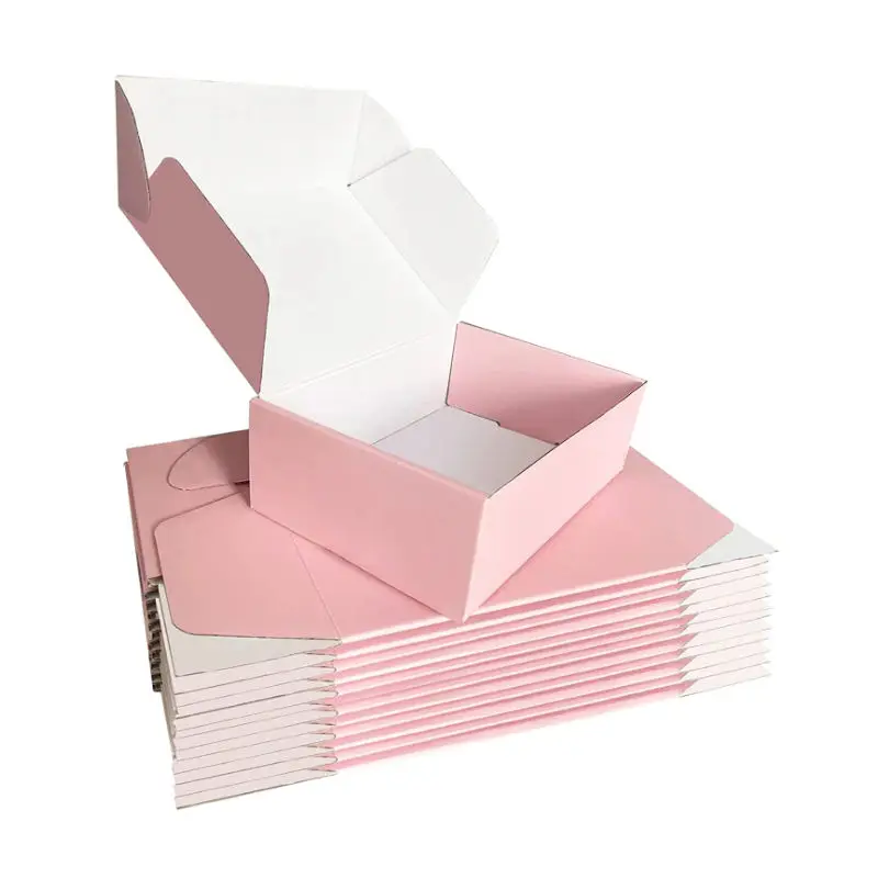 Custom Logo Glossy Cardboard Cartons Shipping Mailer Box Pink Mailing Corrugated Packaging Box