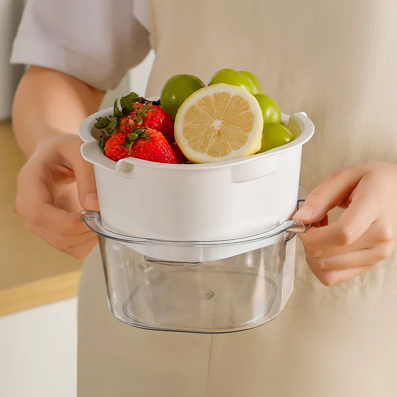 Mini 2 in 1 Kitchen Fruit Basket Vegetable Berry Storage Basket Plastic Double Layered Drain Basket household
