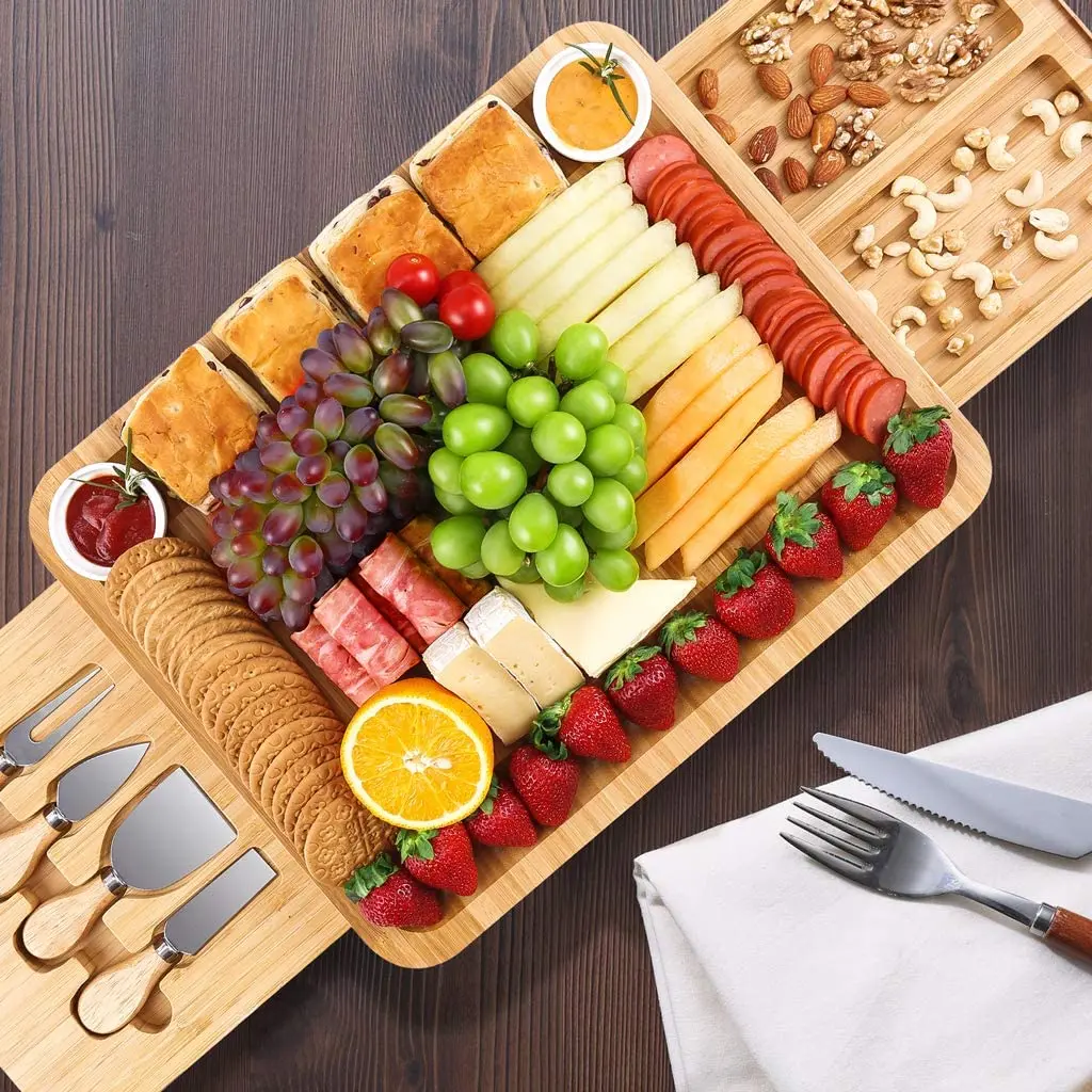 Сервировочный поднос из Древесины Акации и сланца, набор из сырной доски и ножей, очень большой набор панелей для колбасных изделий