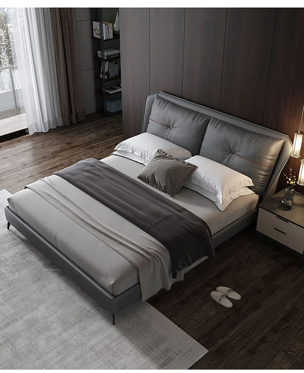 2021 best selling leather headboard bed modern leather bed white leather back bed design