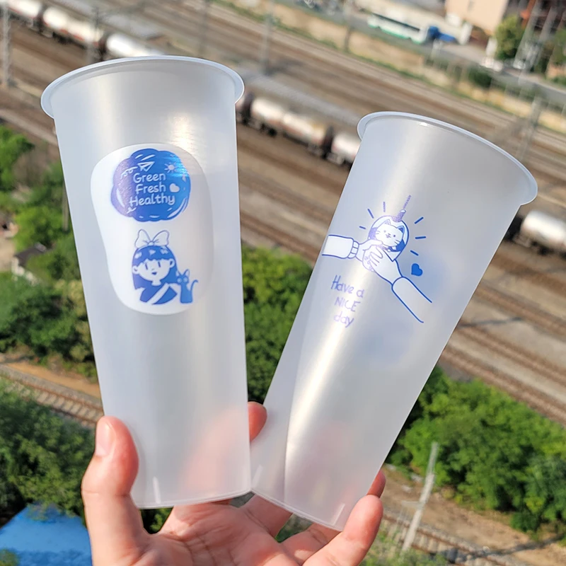 Factory Custom Printing Logo Disposable U Shape Clear Plastic Coffee Cup With Sealing Film And Lid