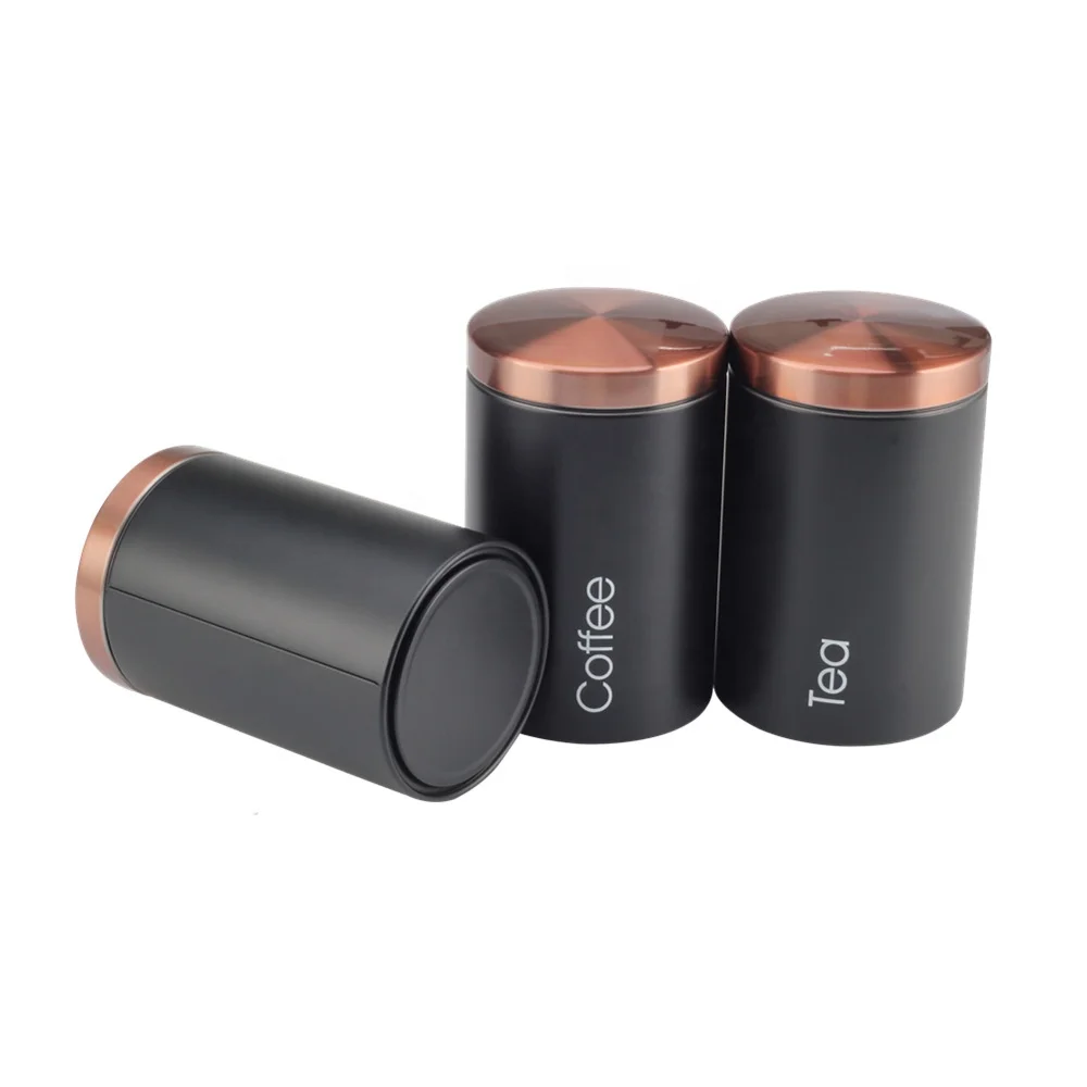 3 Piece Black Canisters Sets For The Kitchen, Kitchen Jars Airtight Coffee Container Tea Organizer & Sugar Canister