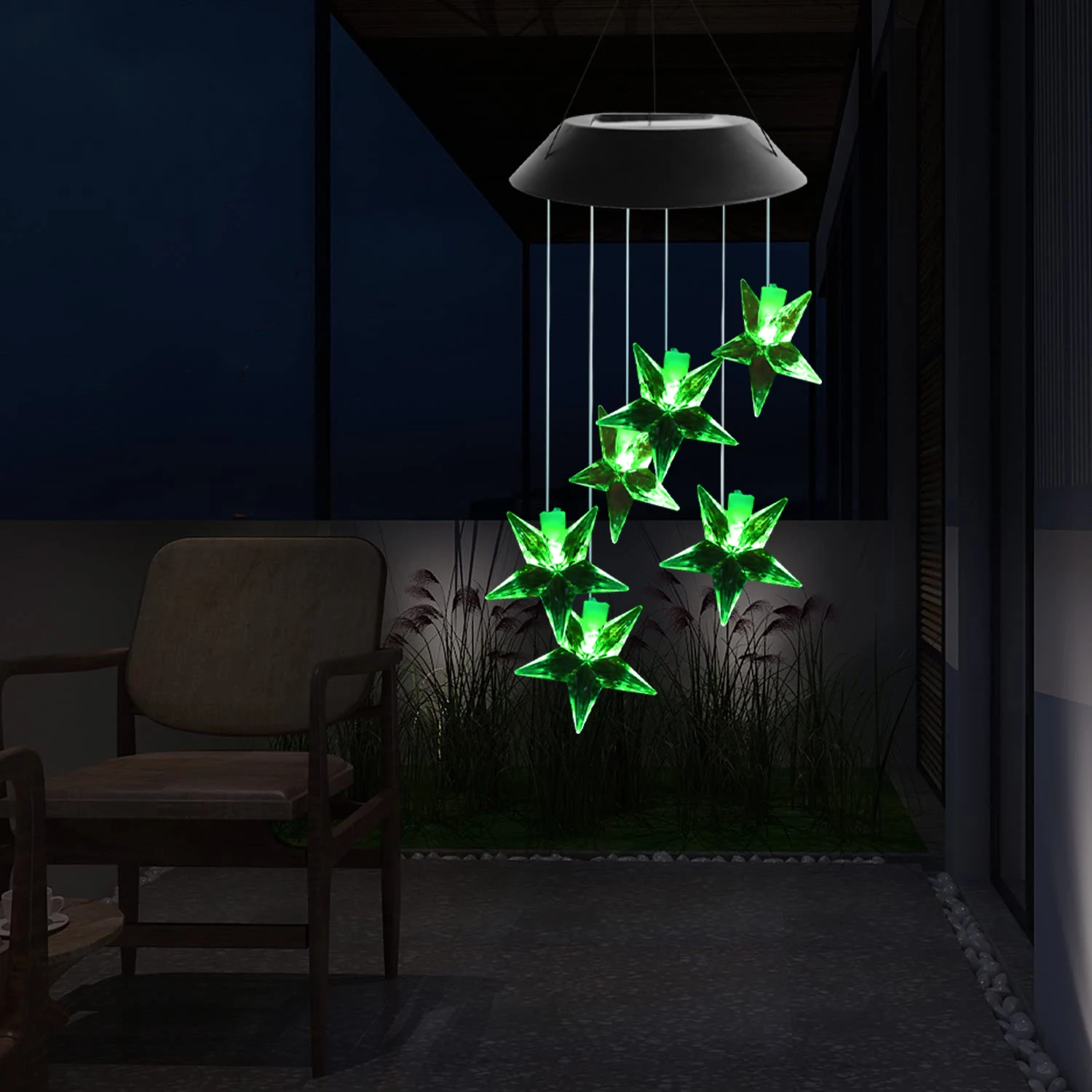 
Dropshipping Solar Power Light Decoration Girls Waterproof Romantic Colorful Stars Shape Wind Chimes Trendy Design 