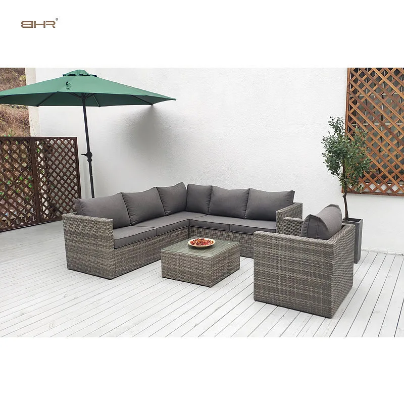 BHR modern design waterproof outdoor rattan patio sofa set aluminum frame wicker furniture with cushion