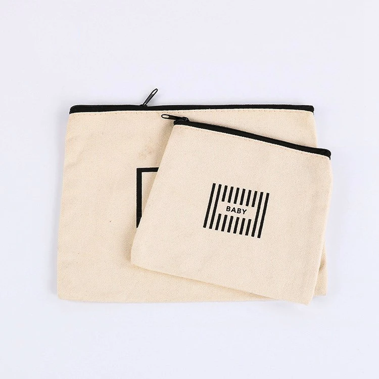 Multipurpose reusable washable calico Pencil Pouch Travel Toiletry Makeup Blank Canvas Make up Bag With Zipper