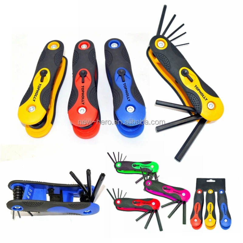 500+ buyers Most Popular auto push out double side Portable 3pk Folding Allen Wrench Set SAE, Metric, Torx Hex Key Set Foldable