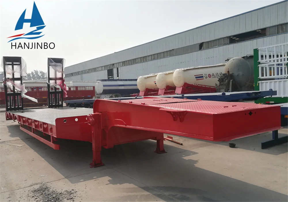 HJB 3 Axle 60 Tons 100 Ton Hydraulic Extendable Lowboy Loader Lowbed Low Bed Truck Semi Trailer For Sale