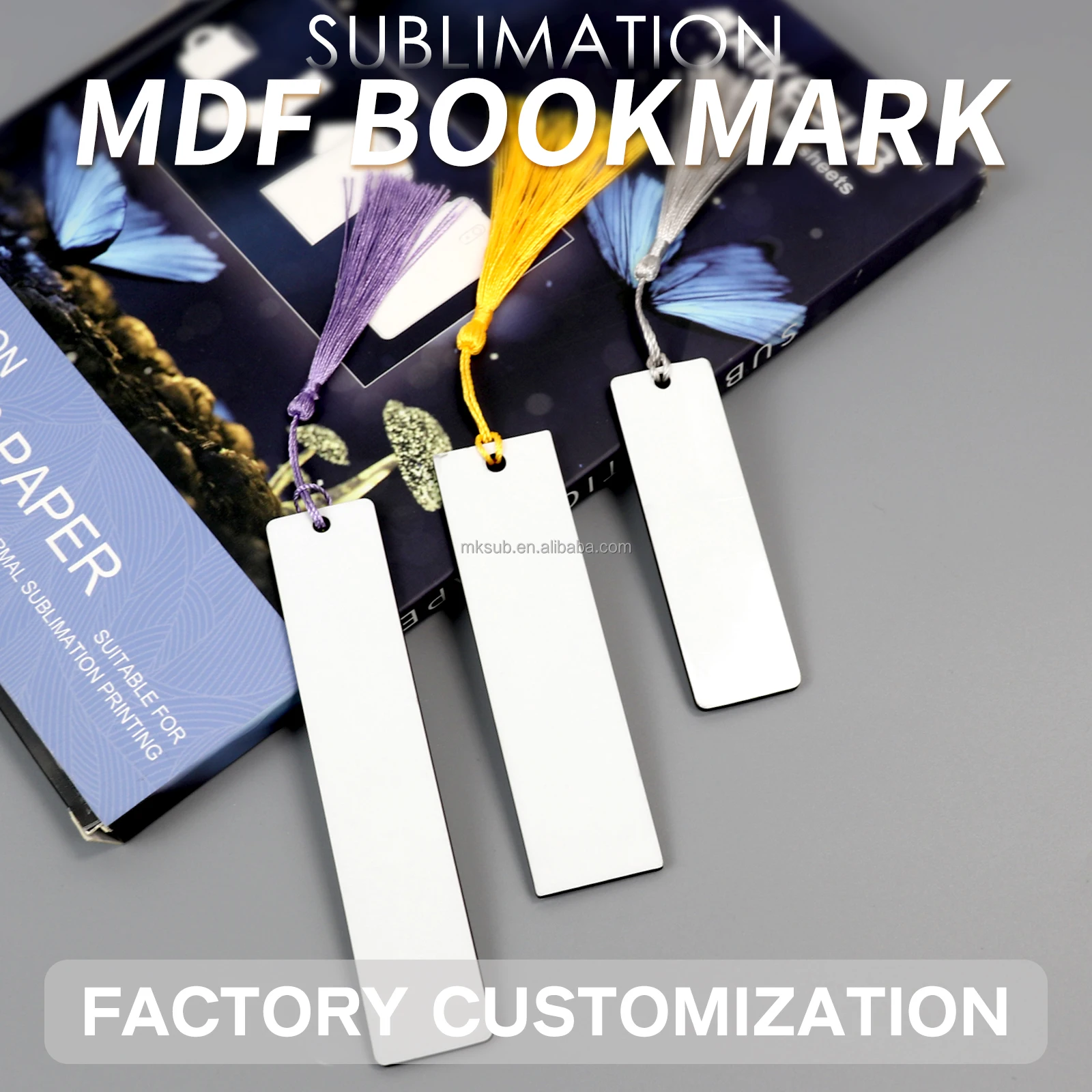 Wholesale heap Wood  Rectangle Modern Custom Sublimation Blank Heat Transfer Printing Bookmark With Tassels For Gift