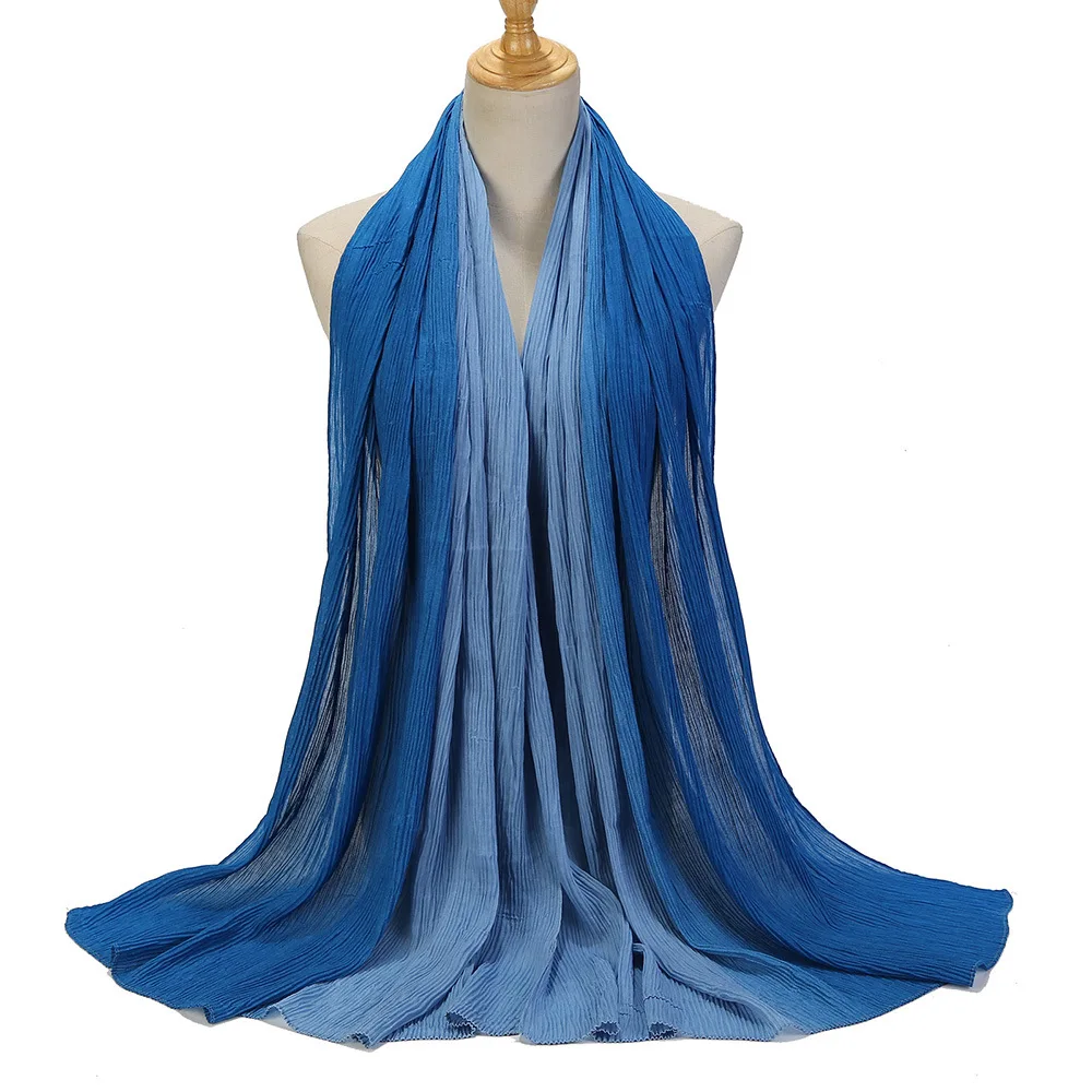 Wholesale Muslim pleated hijab scarf Soft Gradient Color Pleated Head Wrap Scarf Dubai Malaysia Muslim Women Hijab Scarf