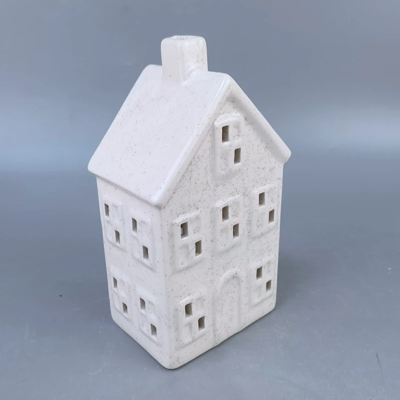 White porcelain lighted ceramic Christmas house for home  White House Tealight candle holder