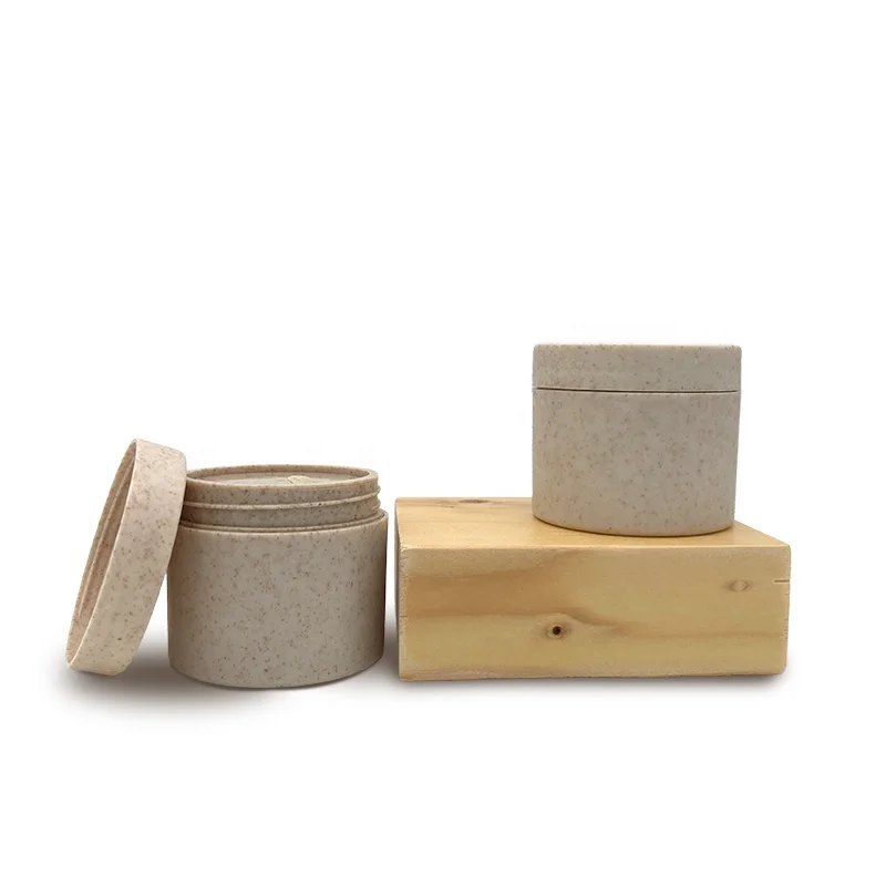 Custom Biodegradable 50ml 100ml 250ml  500ml Cosmetic Container Wheat Straw PET Plastic Cream Jar Body Scrub Container