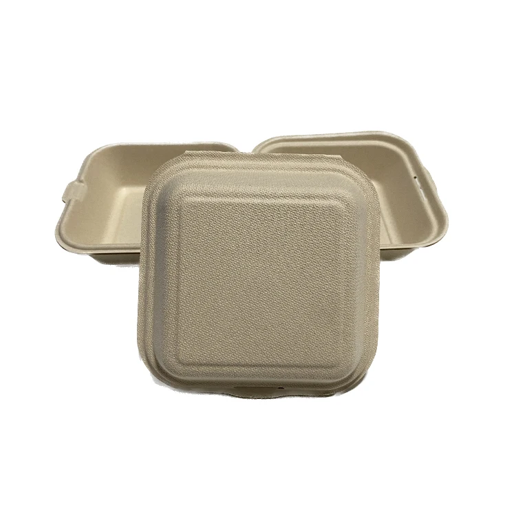 Disposable Bagasse Pulp Food Container Biodegradable Sugarcane Bento Lunch Box With Lid