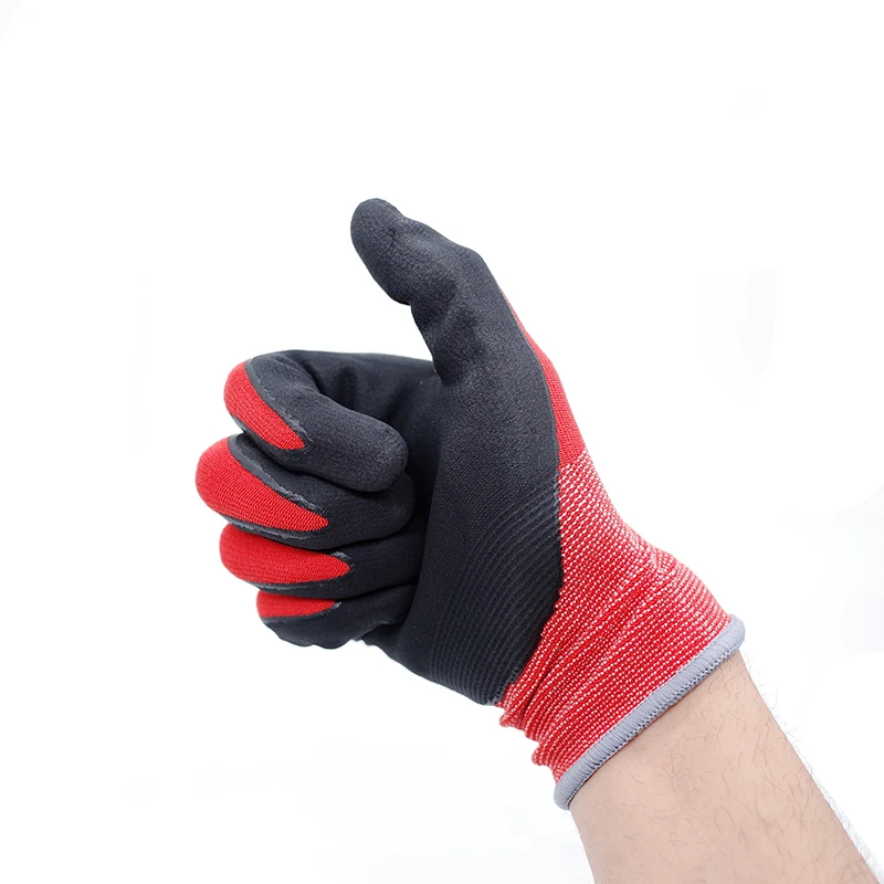 15 Gauge Red Nylon And Spandex Black Nitrile Foam Finish Coated Foam Nitrile Glove