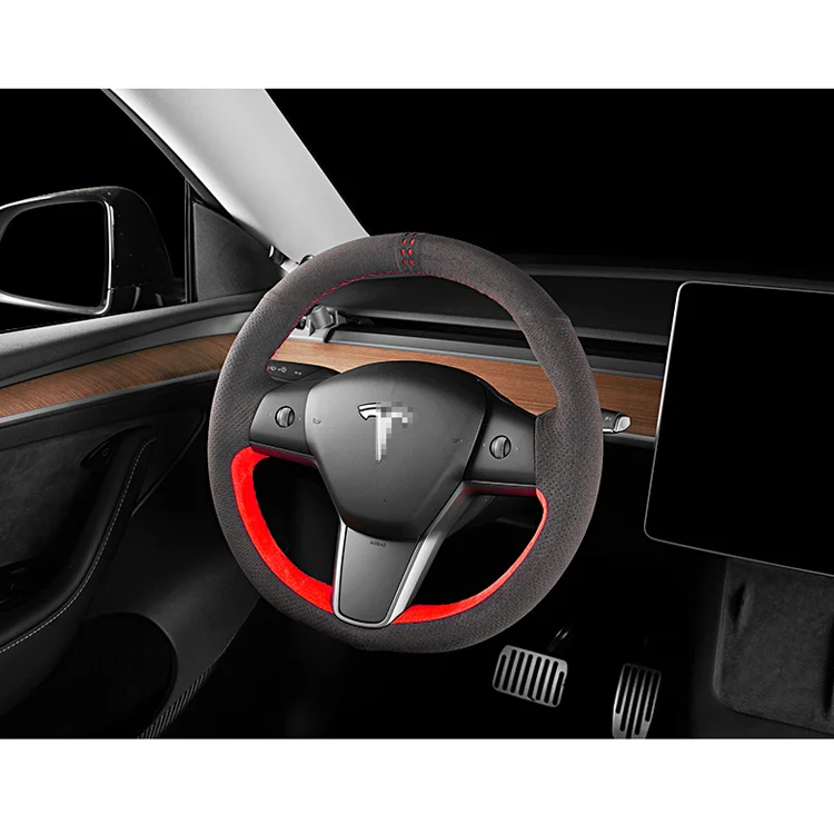 Новинка модные Плюшевые Чехлы для руля Tesla Model 3 Y из натуральной кожи