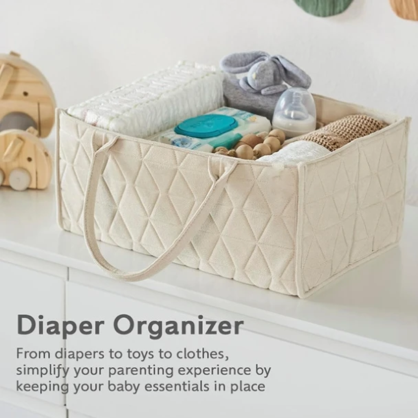 Fashionable Portable Baby Diaper Organizer Soft Nursery Storage Basket with Logo Pattern Hanging Tote for Crib & Bed Mommy Baby