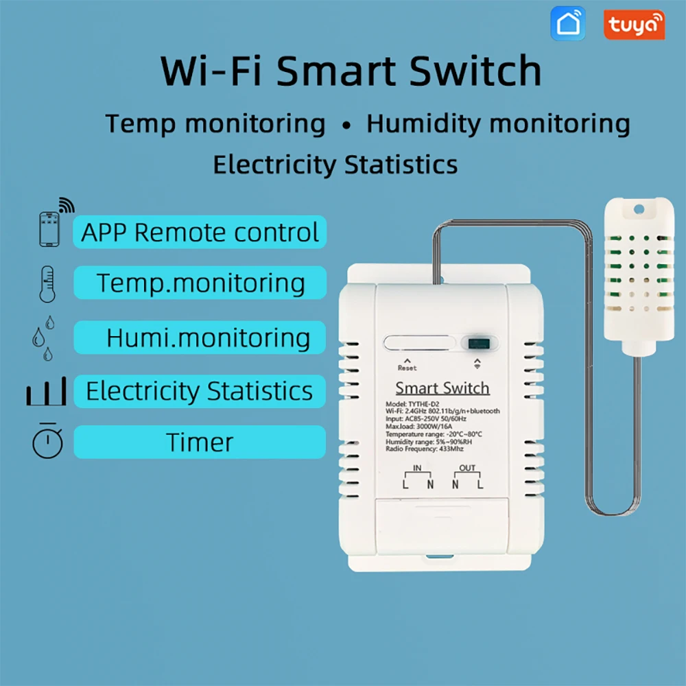 TUYA Smart WiFi Temperature and Humidity Switch Relay Timing Remote Control Intelligent Temperature and Humidity Probe Sensor