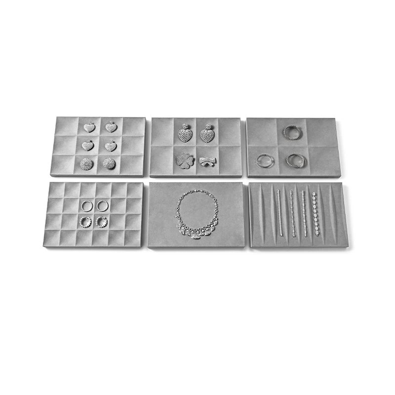 Original desig Necklace Display Organizer Luxury Stackable Microfiber Jewelry Trays For Ring Brace Necklace Display Trays