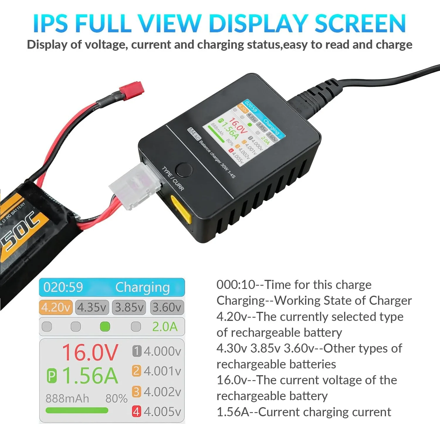 Зарядное устройство M4AC Lipo Balance 30 Вт 1-4s/IPS полный обзор 100-240 В переменного тока (M4AC) аксессуары для аккумулятора