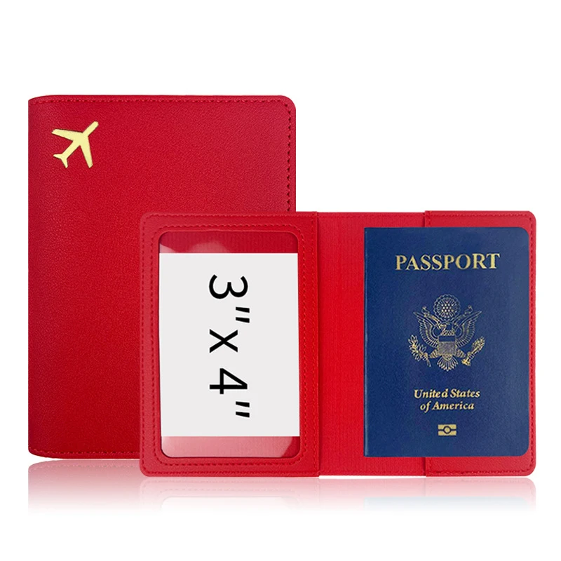 Gold Stamping Multi-color Aircraft Pattern Leather Passport Bag Hand Sewn PU Passport Clip Adjustable Logo Passport Cover