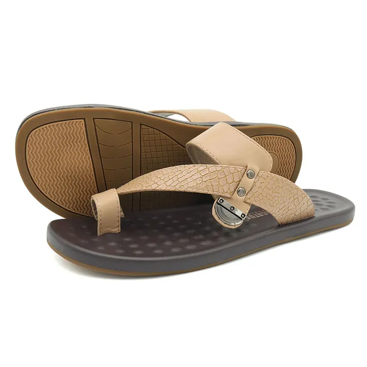 STOCK MOQ 20 pairs men Slipper fashion PU leather Flip flop