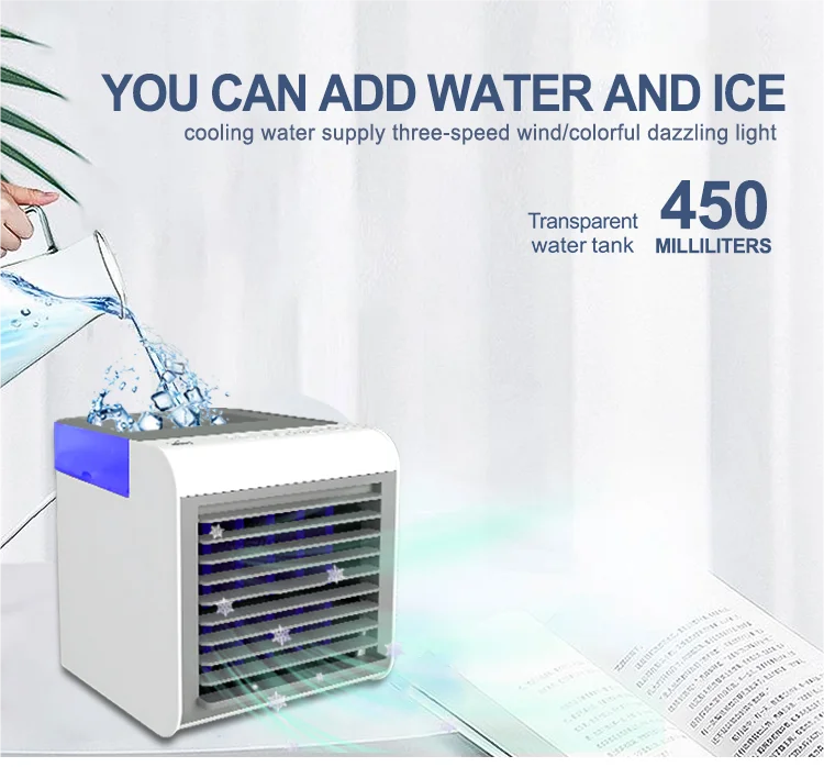 Mini USB Portable Air Cooler Fan Air Conditioner Light Desktop Air Cooling Fan Humidifier Purifier for Office Bedroom