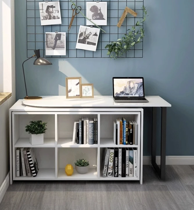 Rotating desk bookcase folding bed cabinet all-in-one multi-functional invisible home adult single double bed simple solid wood