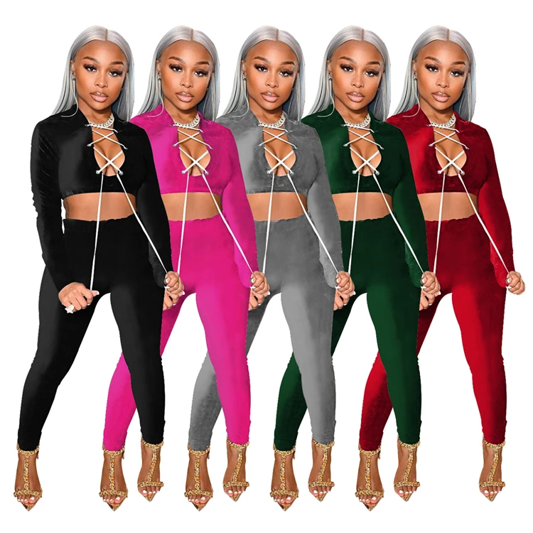 D12611 Korea edition 2021 new style high waisted velour lady tracksuit sexy 2 piece set women sweatsuit