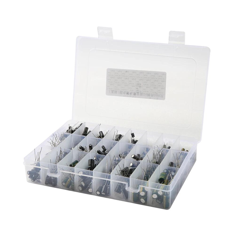 24Value 500Pcs Aluminum Electrolytic Capacitor Kit Radial Lead Type Range 0.1uF-1000uF With Assortment Box Kit
