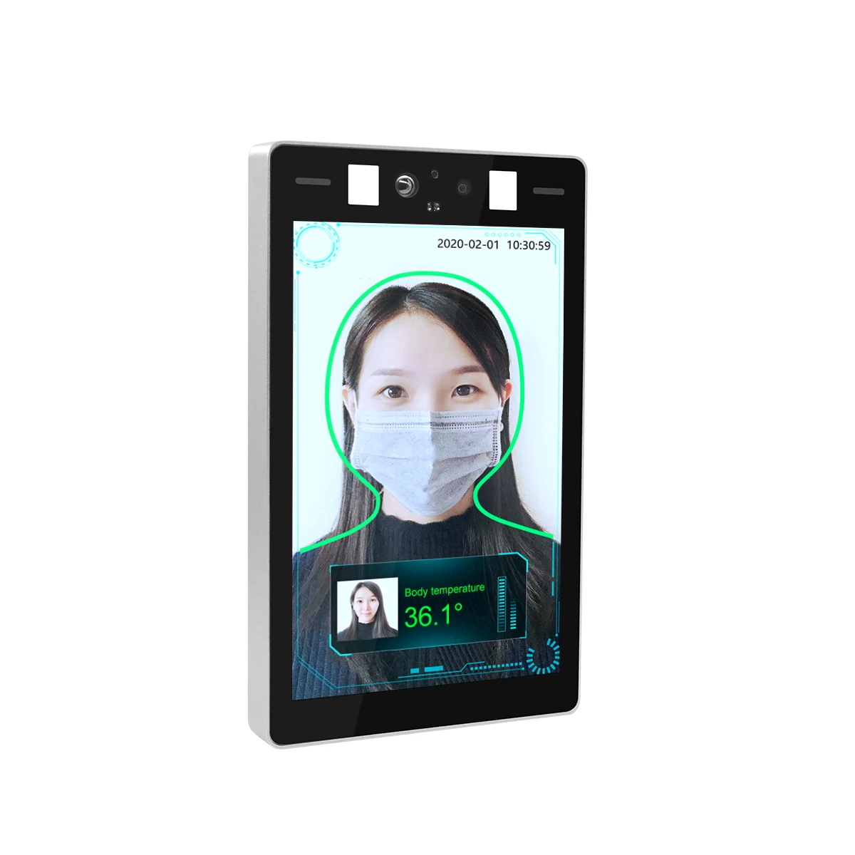 JideTech supports 8inch facial recognition thermal scanner for temperature detection and alarm used
