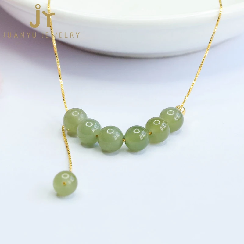 Wholesale Natural High Quality Hetian Jade Charm Necklace Fashion Jewelry Chain Necklace S925 Silver Real Stone Beaded Necklace