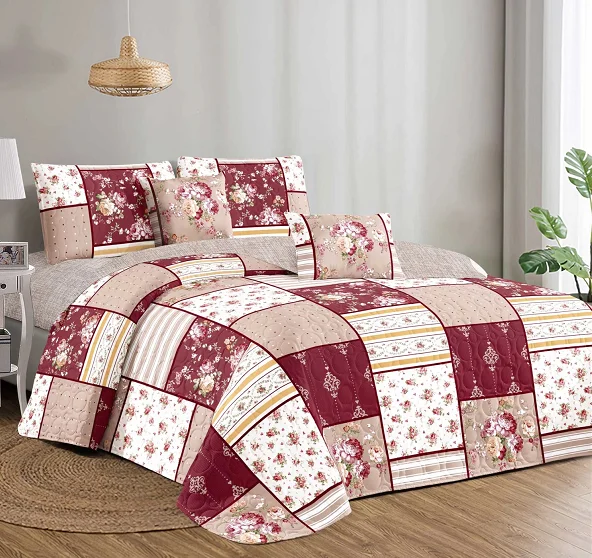 Stock Printed Ultrasonic Microfiber Quilt Bedding Set