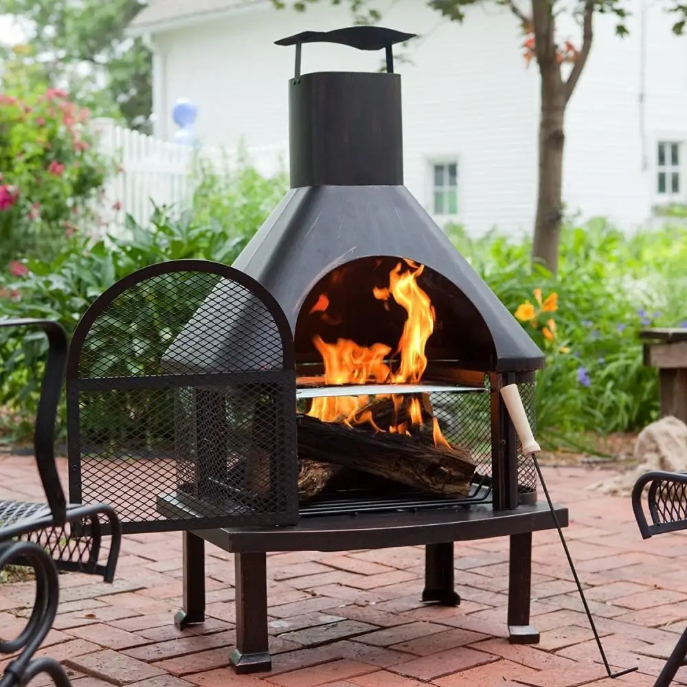 Outdoor House Fireplace Chimney Fire Pit Wood Burning Brazier Fire Bowl Patio Balcony Bonfire