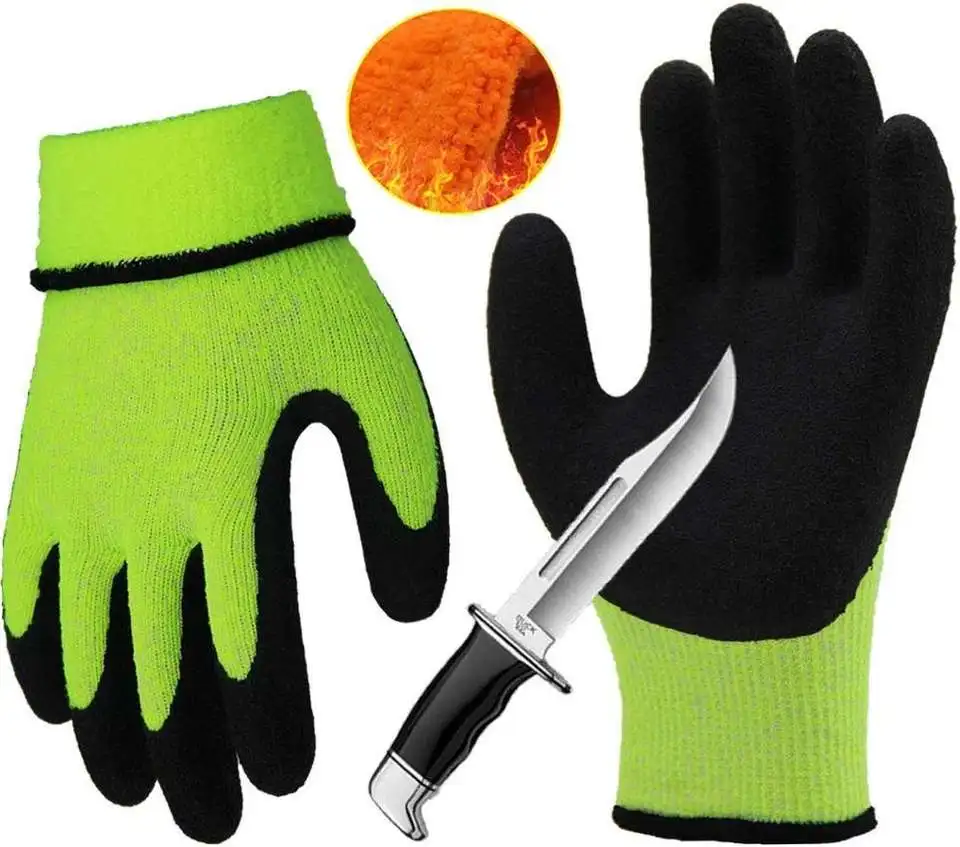 Warm acrylic terry loop winter work gloves anti cut latex coated construction safety cut resistant latex gloves