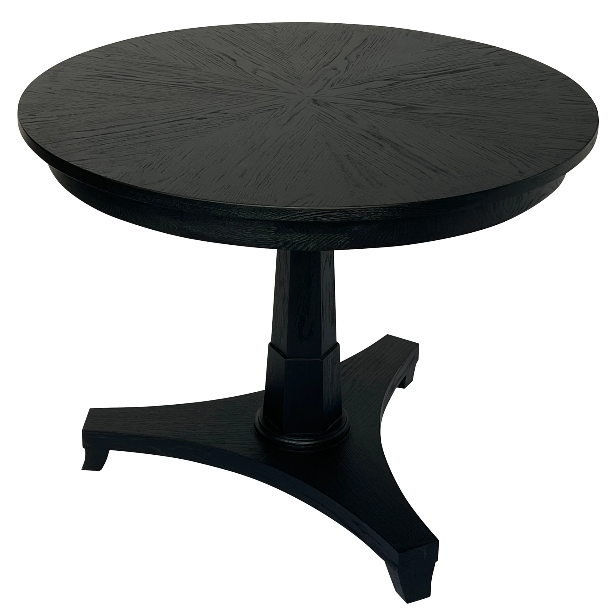 D135 Classic French Country Vintage Antique Solid Oak Wood Round Center Dining Table Hexagonal Column Tri-foil Shaped Base